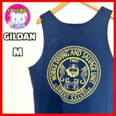 usa古着 GILDAN タンクトップ ダイバー ユニットロゴ ネイビー Mのサムネイル