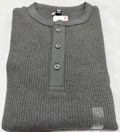 ユニクロ ワッフルヘンリーネックTシャツ（長袖）グレー L
