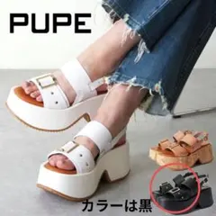 【新品未使用】PUPE プーペ 厚底　ダブルベルトサンダル　23.5　ブラックのサムネイル