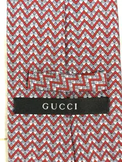 美品 グッチ GUCCI ネクタイ 赤とグレーのジグザグ 総柄 イタリア製