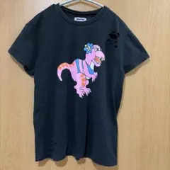 PUNYUS 半袖Tシャツ ブラック 恐竜プリント ダメージ加工のサムネイル