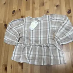 110サイズ ベージュ系チェック 長袖ブラウス