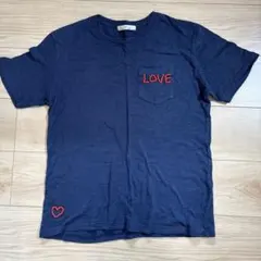 GLOBAL WORK LOVE ビーズ刺繍 ポケットTシャツ ネイビー Mのサムネイル
