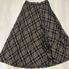 earth ネイビーオレンジチェック プリーツスカート