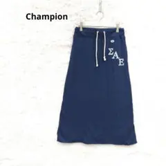 チャンピオン　スウェットロングスカート　M ネイビー　切りっぱなし　英字ロゴ