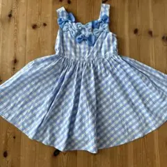 120センチ　メゾピアノ　立体リボンギンガムチェックワンピース