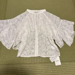 GRL ホワイト フローラル レース ブラウス 五分袖