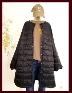 新品 軽量ウルトラライトダウンロングコート ハイブリッド 襟なし/黒M