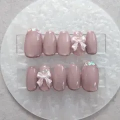 くすみモーヴ ピンク マグネット ちゅるん ラメ ネイルチップ 15458