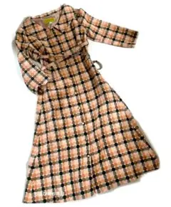 激レア ホコモモラ ロングワンピース チェック 総柄 麻綿 ウエスト紐 40