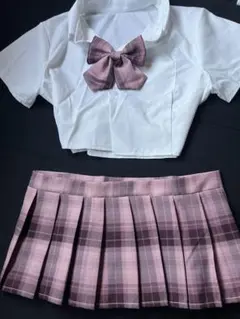 コスプレ　セクシーセーラー服 上下セット ピンク系 チェック柄