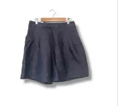 組曲　タック付きショートパンツ　キュロット　L グレー系　リネン混　光沢　無地