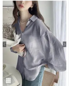 GRL ストライプ柄シアーシャツ ブルー dk954