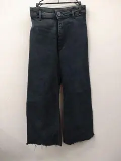 (9)ZARA ブラック デニム ワイドパンツ カットオフ