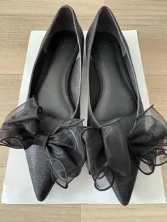 RANDA 2WAY リボンラメフラットパンプス ブラック