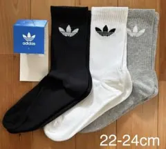 新品　アディダス　S(22-24cm)トレフォイル　クルーソックス　白黒灰3足
