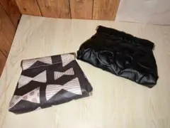 バネ口ポーチ　2個セット　ハンドメイド　リボン　ハート　ラミネート　圧着キルト