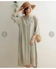 アーバンリサーチドアーズスタンドカラーロングシャツワンピースグリーンウィメンズ