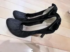 美品★黒レース☆パンプス☆★リボン★L★のサムネイル