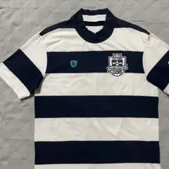 パーリーゲイツ　モックネック　半袖シャツ　ロゴ　ボーダー　白　濃紺　サイズ4 パーリーゲイツ PEARLY GATES モックネック ハイネック 半袖シャツ