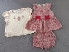 組曲　小花柄フリル袖セットアップ 　Tシャツのおまけ付き