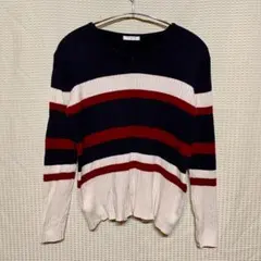 【GLACIER】レディース Ｖ首ニット ボーダー柄 秋冬のサムネイル