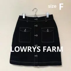 LOWRYS FARM/黒 コットン ミニスカート ボタン付き フラップポケット