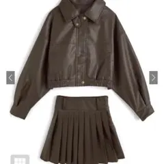 GRL襟2Wayジャケット×プリーツミニスカートレザーセットアップ[kd124]