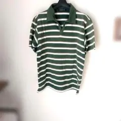 FLASH BLUE 緑白ストライプ ポロシャツ L