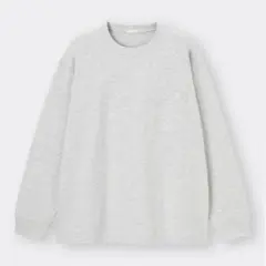 【廃盤色】GU/ジーユー ヘビーウェイトクルーネックT(長袖) ライトグレー L