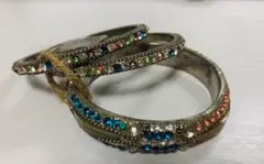 【値下げ中】ビーズ装飾付きバングルセット　インド雑貨　アクセサリー