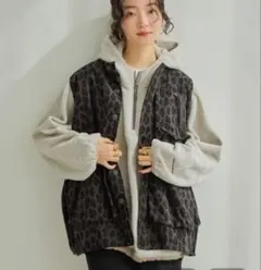 ボーイズシルエットポケベスト2 チャコールレオパード