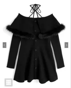 GRL ホルターネックファーオフショルダーニット ミニワンピース