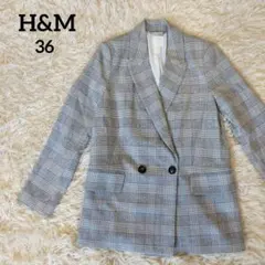 H&M　美品　テーラードジャケット　グレンチェック　グレー　36