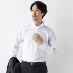 ORIHICA 形態安定 綿100% ウイングカラーシャツ 白無地