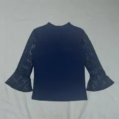 Lil nina レーススリーブ リブニットプルオーバー ネイビー きれいめのサムネイル