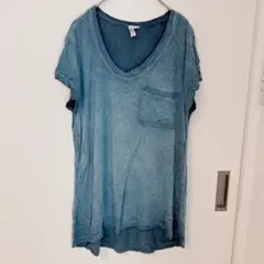 ケーブルアンドゲージ Tシャツ 無地 Vネック 半袖 カットソー M 青 ブルー