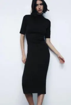 万能　ザラ　zara ミディ　ストレッチ　ワンピース　M 黒　ブラック