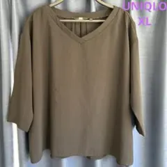 【大きいサイズXL】UNIQLO Vネック ブラウス カットソー ブラック半端袖