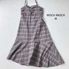 ミッシュマッシュ ウール混 膝下丈キャミワンピース チェック柄 M