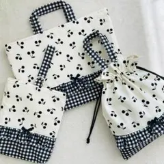 【ハンドメイド】入園入学グッズ(さくらんぼ柄×フリル×ギンガムチェック)