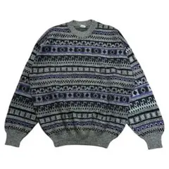 古着　幾何学模様 柄 長袖ニットセーター