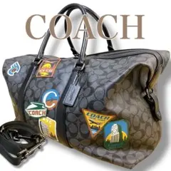 コーチ 良品 2way 斜め掛け可 シグネチャーワッペン ボストンバッグ グレー
