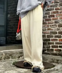 裾チュールワッフルイージーパンツ