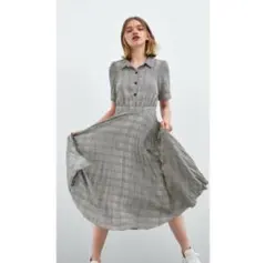 ZARA チェック柄 プリーツ ロング ワンピース