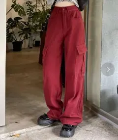 レッド カーゴパンツ ストレート Lサイズ