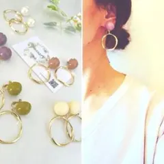 レトロカラー*デザインリング5colorピアス/イヤリング/ノンホールピアス