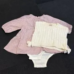 petit main ストライプロンパースカバーオール 80