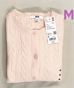 UNIQLOケーブルクルーネックカーディガン　ピンクMユニクロ