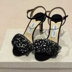 新品同様JIMMY CHOO オープントゥレースパンプス ブラック サイズ36